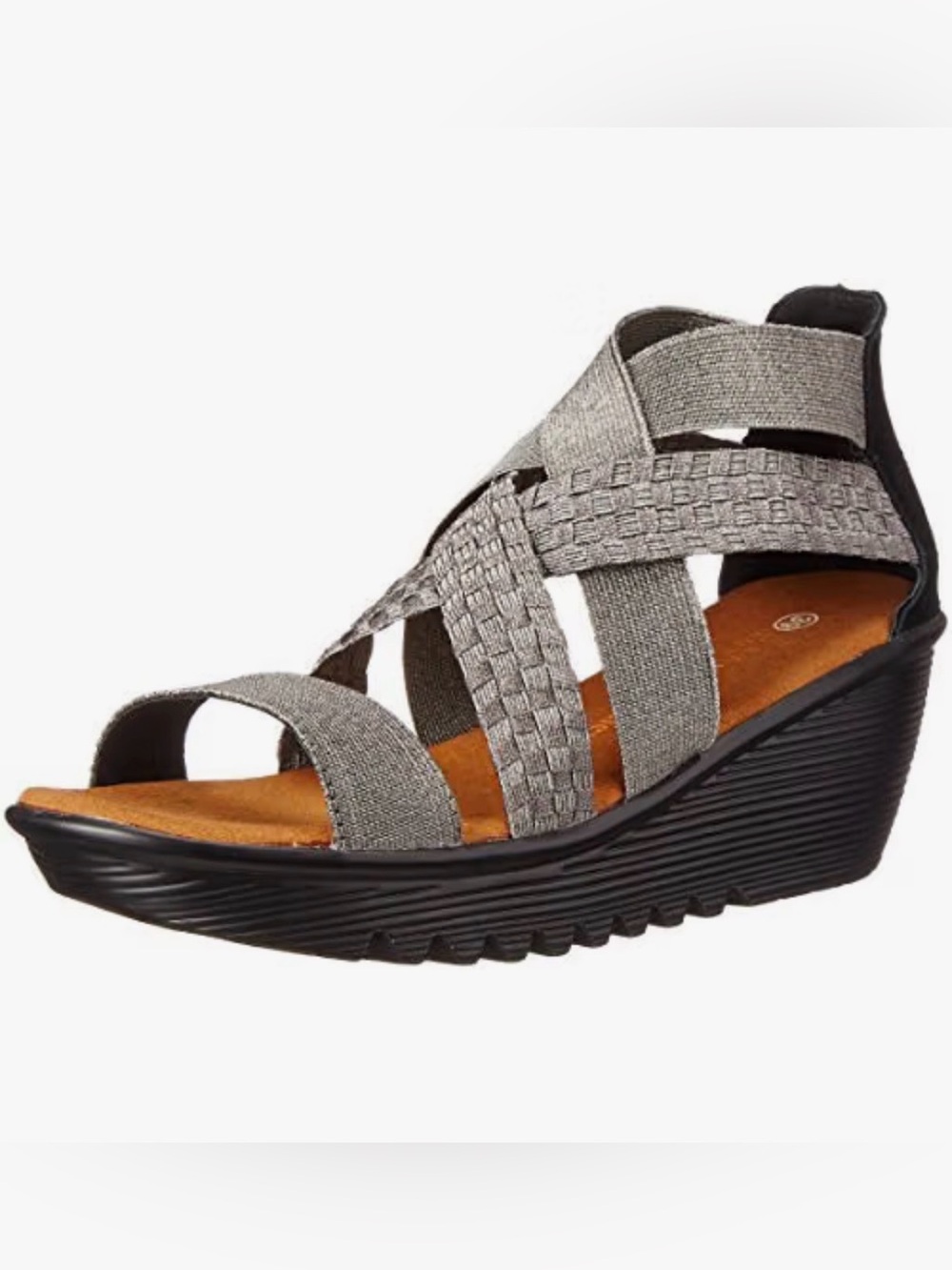 Bernie Mev. Women's Luscious Gunmetal Wedge Woven Strap Sandal Size EUR 36 US 5